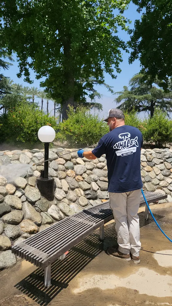 Washing a stone wall